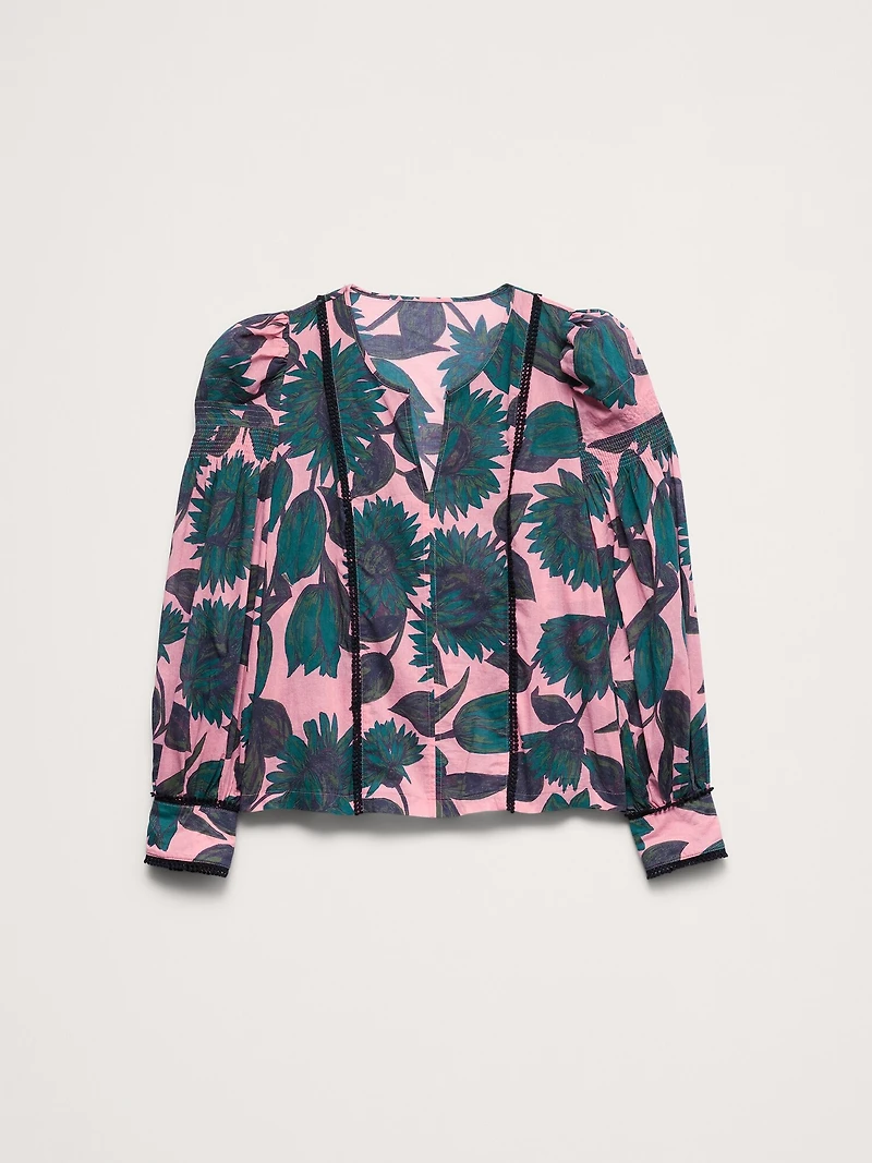 Lightweight Cotton Puff-Sleeve Top