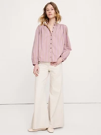 Breezy-Cotton Ruched-Shoulder Shirt