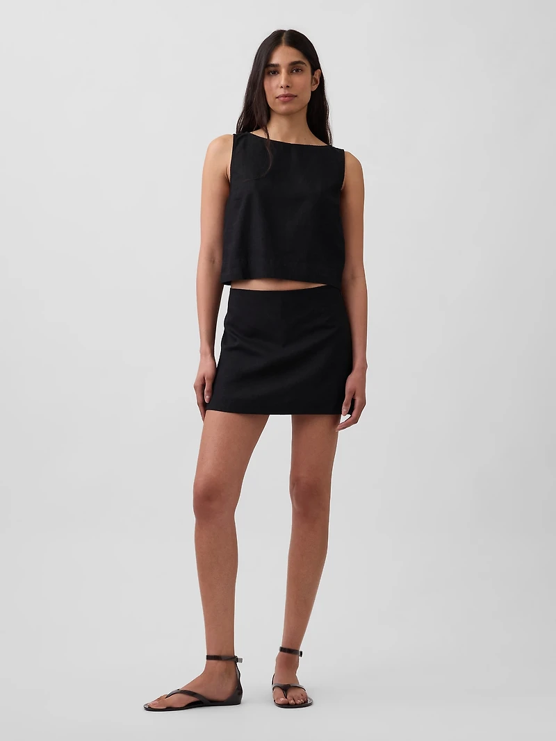 Linen-Blend Crop Shell Tank Top
