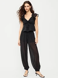 High-Waisted Sheer Chiffon Harem Pants
