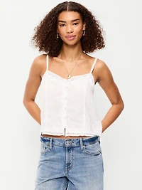 Lace-Trim Linen-Blend Cami Tank Top