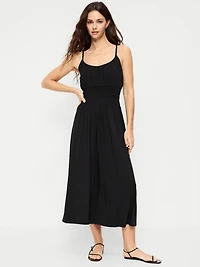 Fit & Flare Jersey Smocked-Waist Midi Dress