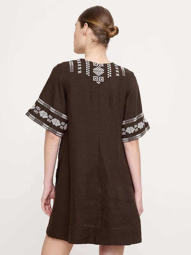 Embroidered Linen Mini Dress