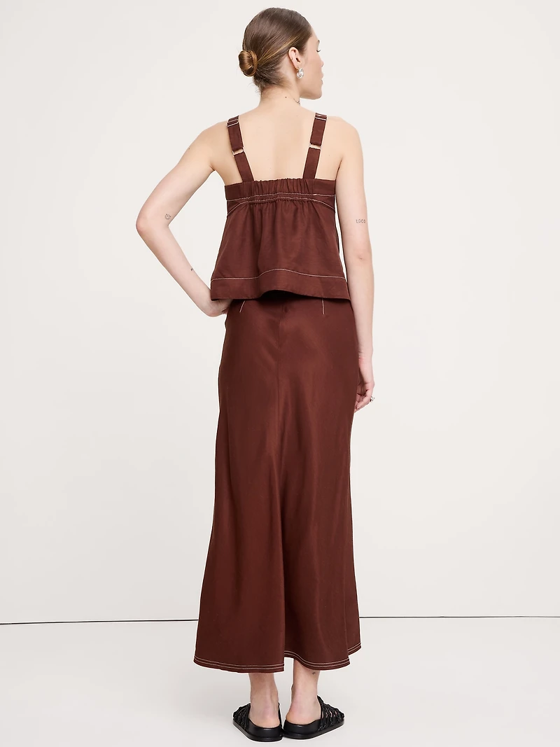 Viscose-Linen Bias-Cut Maxi Skirt