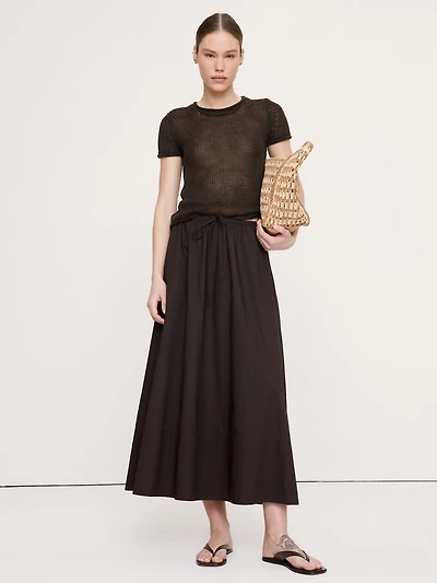 Cotton Poplin Drawstring Maxi Skirt