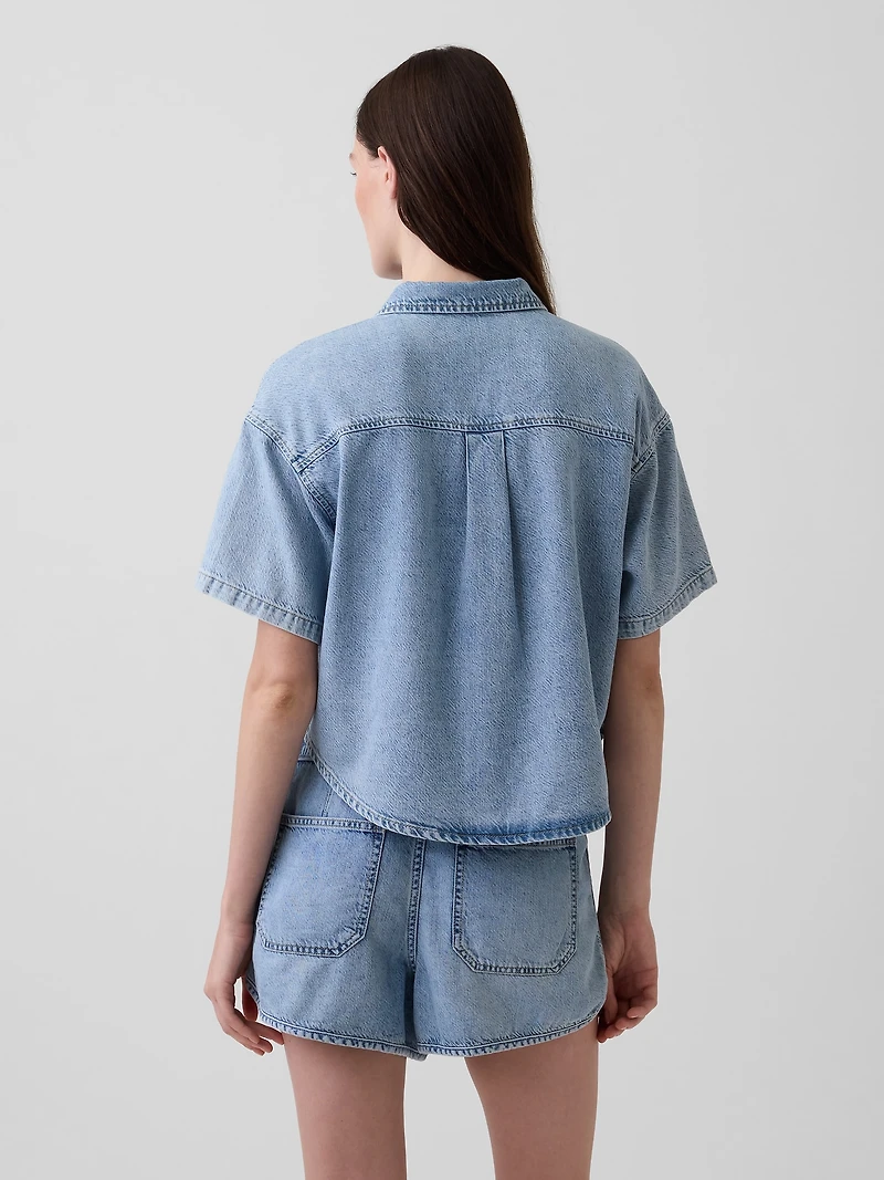 UltraSoft Denim Oversized Camp Shirt