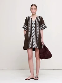 Embroidered Linen Mini Dress