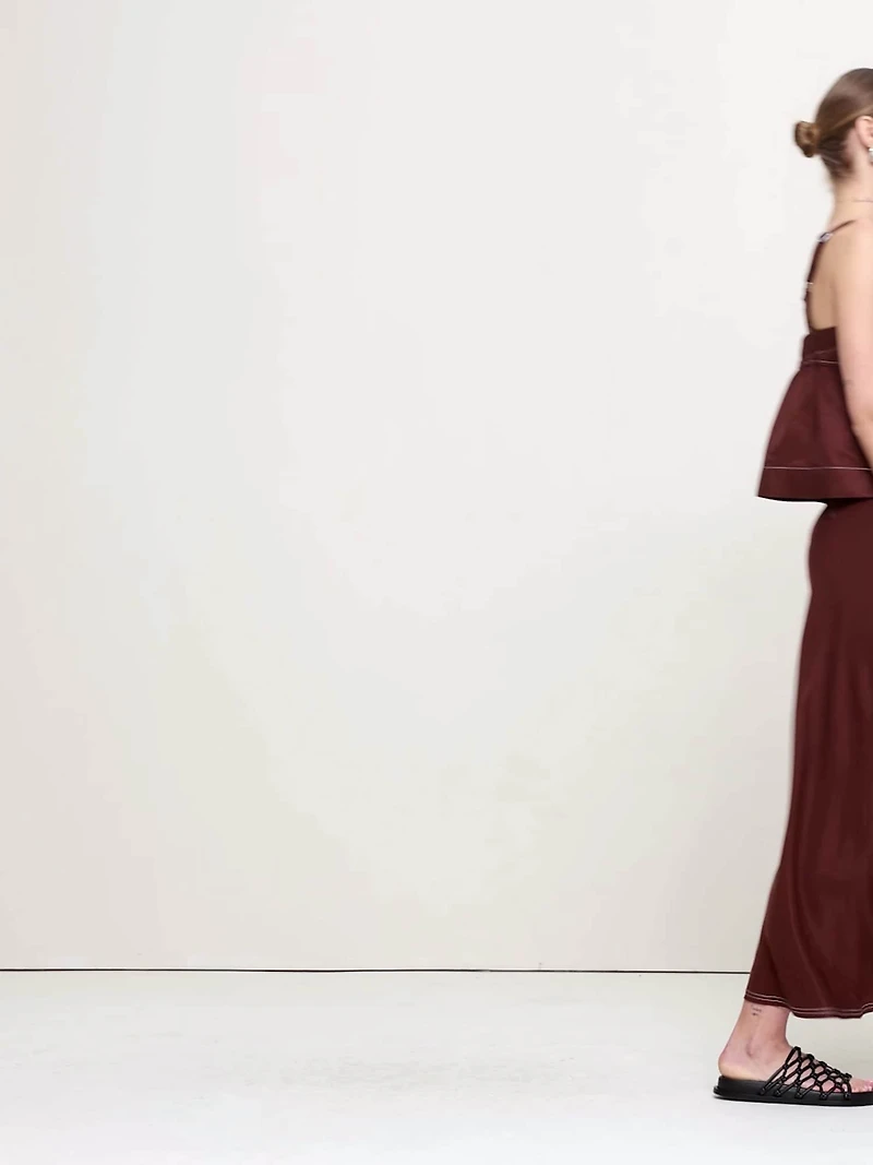 Viscose-Linen Bias-Cut Maxi Skirt