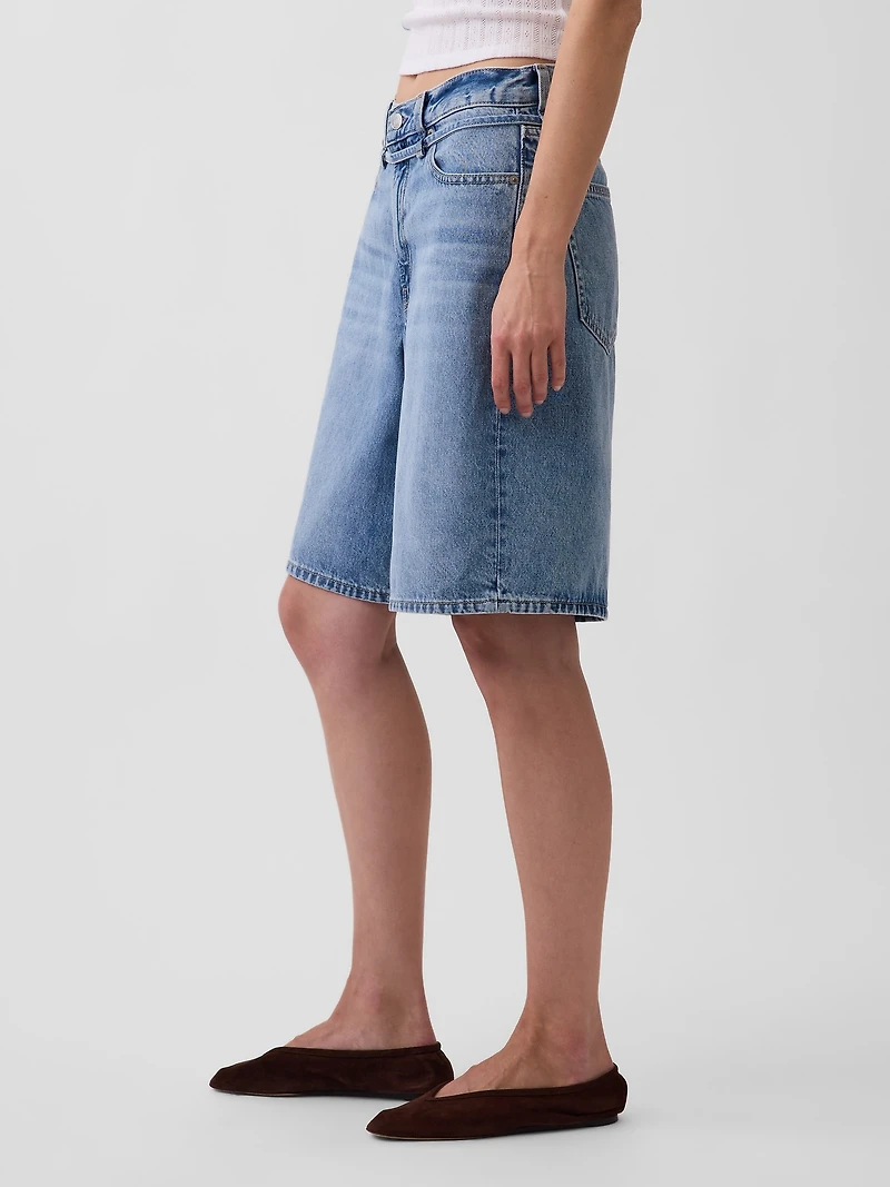 11" Mid Rise Micro Belt Longline Denim Shorts