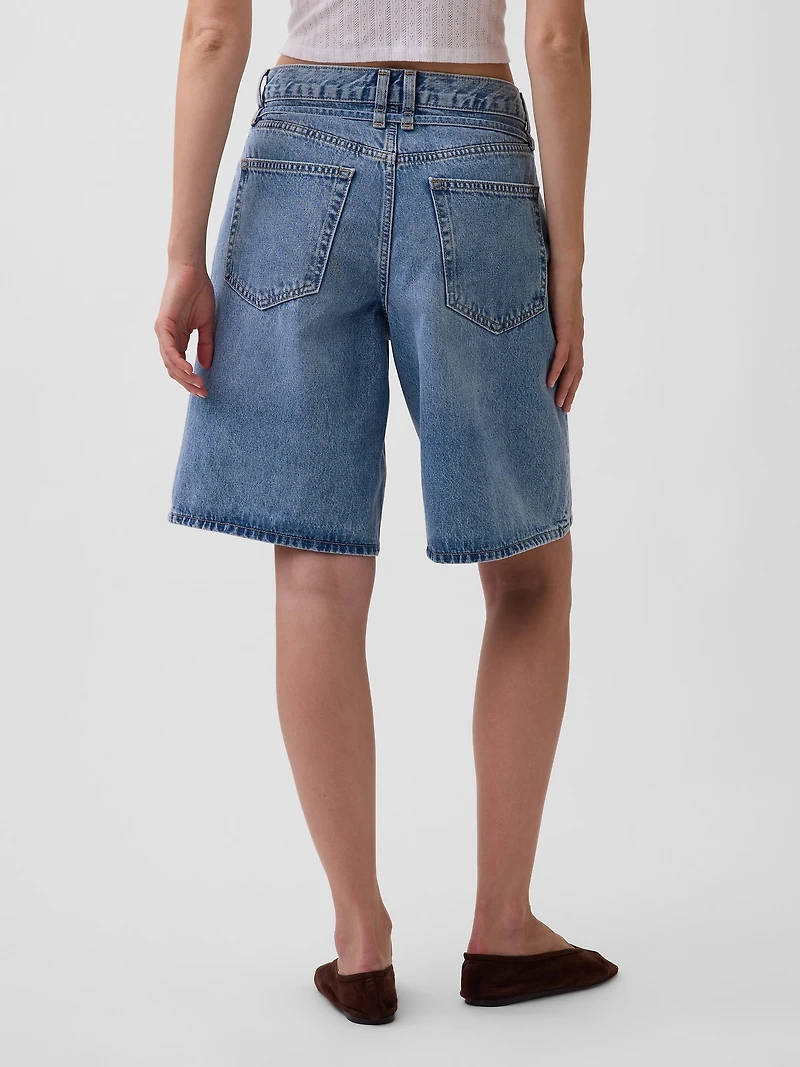 11" Mid Rise Micro Belt Longline Denim Shorts