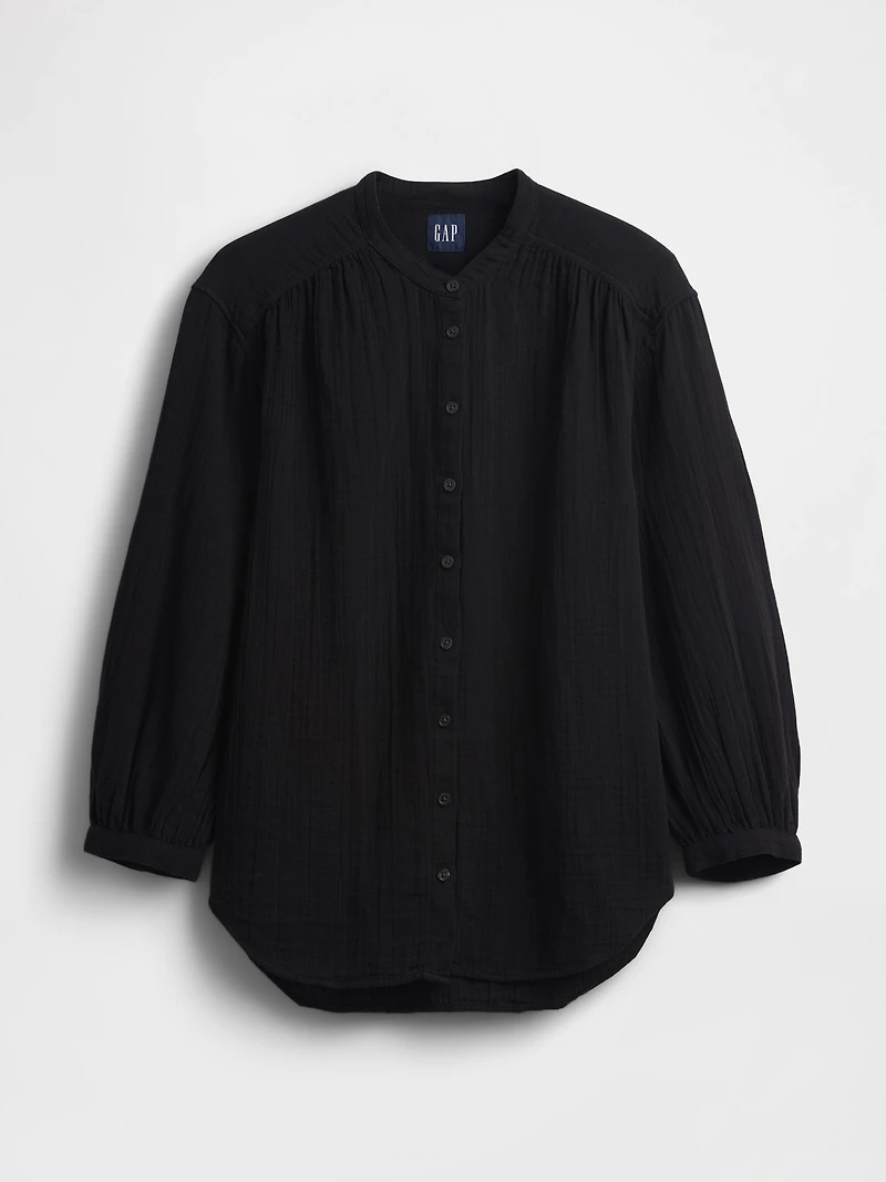 Cotton Gauze Oversized Collarless Shirt