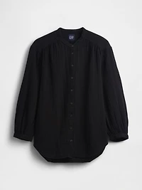 Cotton Gauze Oversized Collarless Shirt