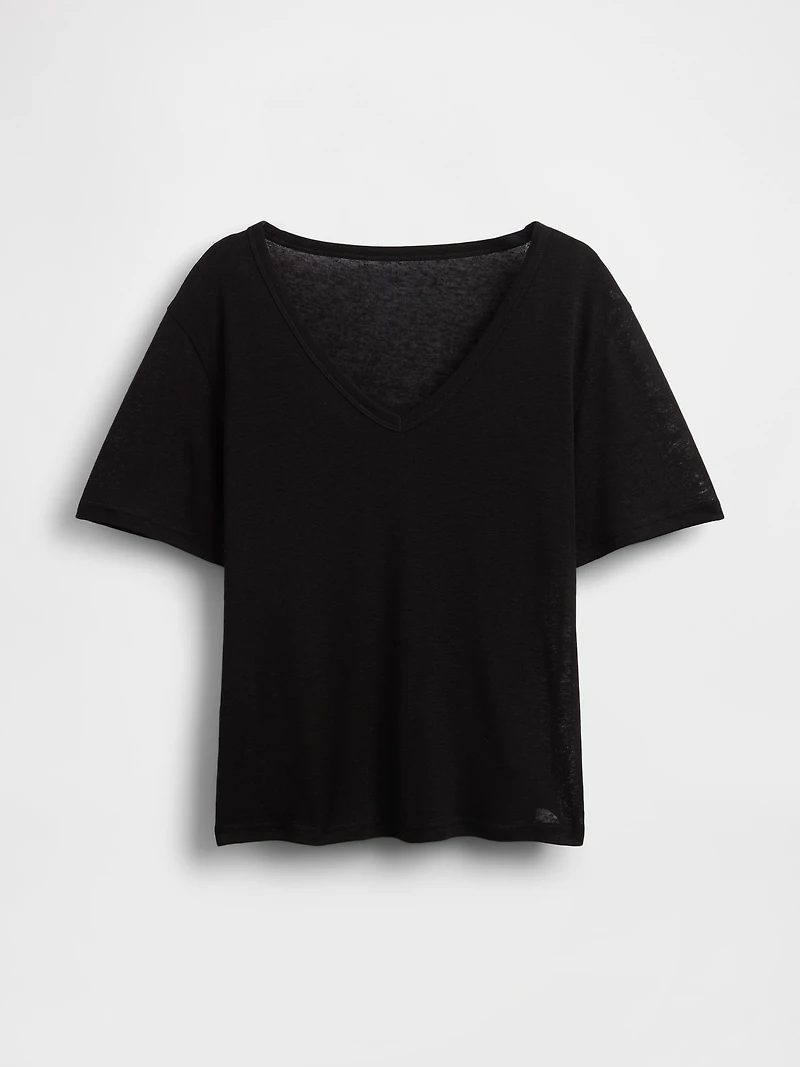 Linen-Blend Relaxed V-Neck T-Shirt