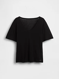 Linen-Blend Relaxed V-Neck T-Shirt