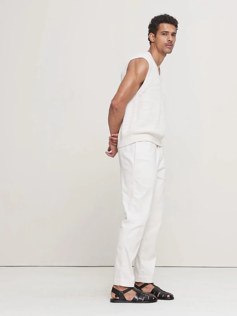 Cotton-Linen Slub V-Neck Sweater Vest