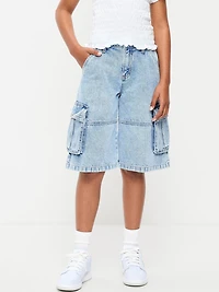Mid-Rise Ultra Baggy Cargo Jean Shorts for Girls