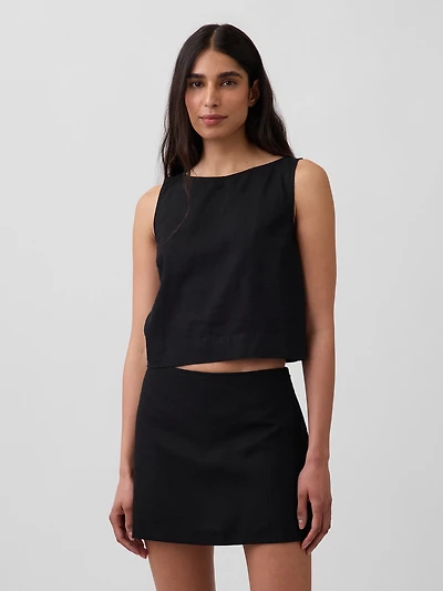 Linen-Blend Crop Shell Tank Top