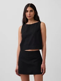 Linen-Blend Crop Shell Tank Top