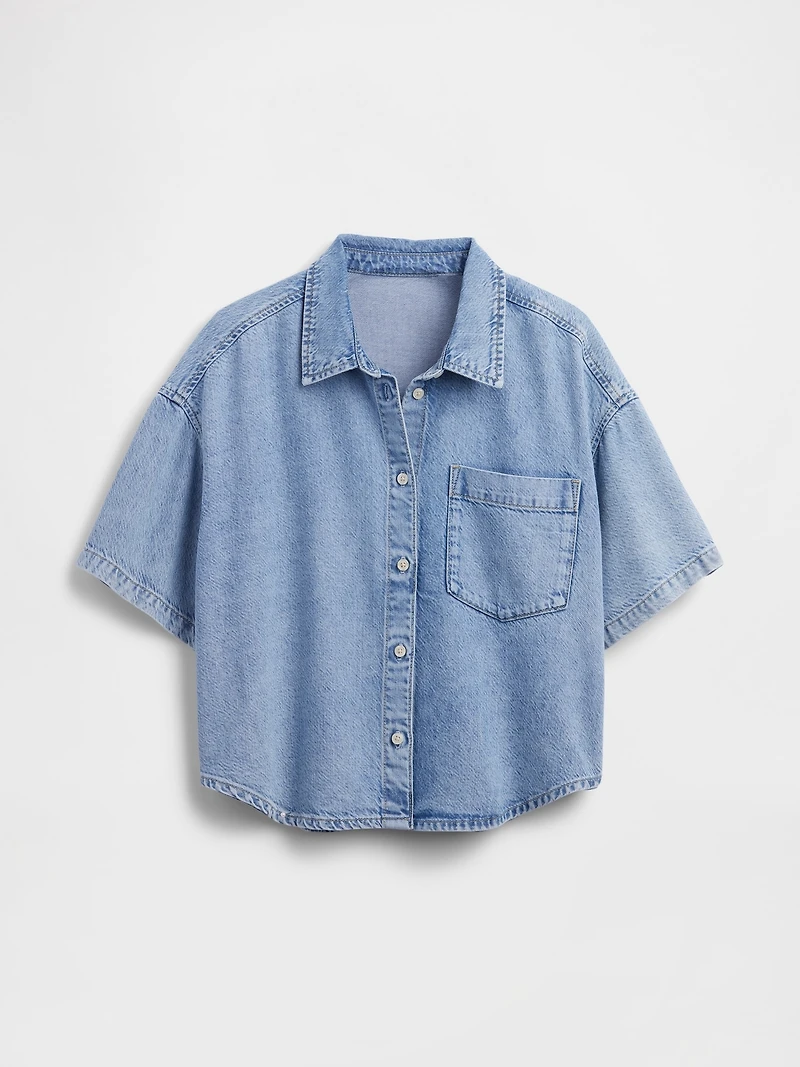 UltraSoft Denim Oversized Camp Shirt