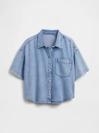 UltraSoft Denim Oversized Camp Shirt