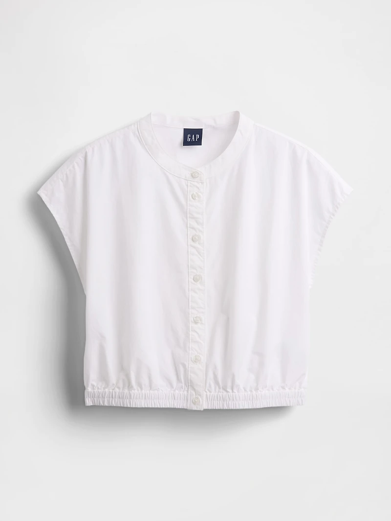 Poplin Cap-Sleeve Crop Shirt