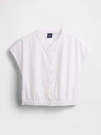 Poplin Cap-Sleeve Crop Shirt