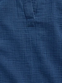 Cotton Gauze Denim Oversized Split-Neck Top