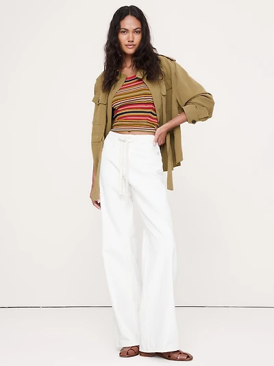 Mid-Rise Wide-Leg Drawstring Jean