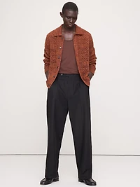 Linen-Cotton Pointelle Polo Cardigan