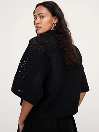 Boxy Crop Tencel™-Linen Eyelet Shirt