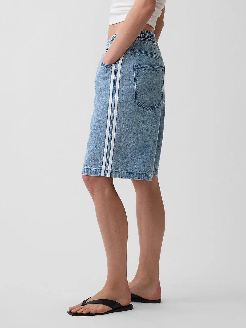 11" Mid Rise UltraSoft Easy Stripe Longline Denim Shorts