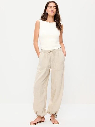 Mid-Rise Linen-Blend Utility Pants