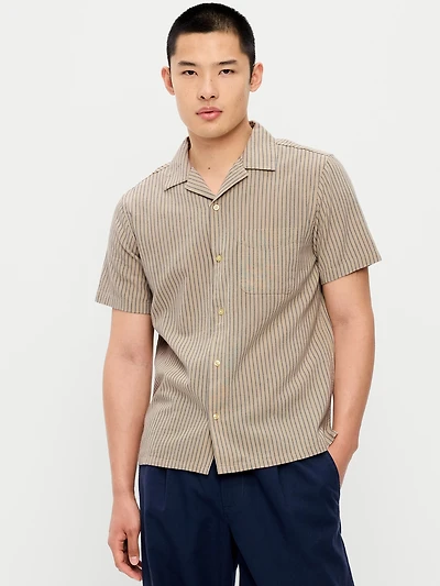 Short-Sleeve Striped Camp Shirt