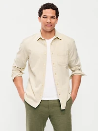Long-Sleeve Seersucker Striped Pocket Shirt