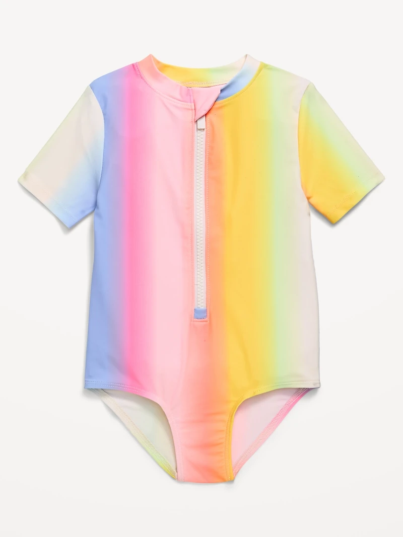Zip-Front Rashguard One-Piece Swimsuit for Toddler Girls