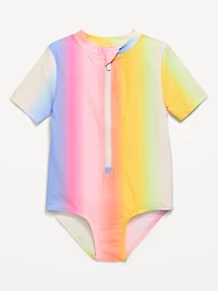 Zip-Front Rashguard One-Piece Swimsuit for Toddler Girls