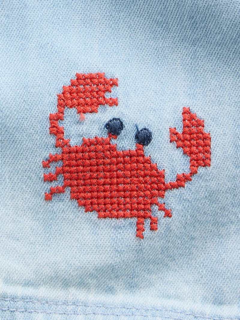 Baby Embroidered Denim Tank Shorty One-Piece