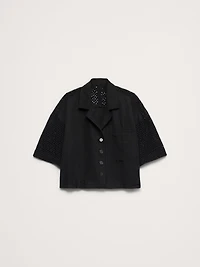 Boxy Crop Tencel™-Linen Eyelet Shirt