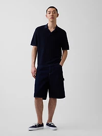 Linen-Blend Camp Polo Shirt Sweater