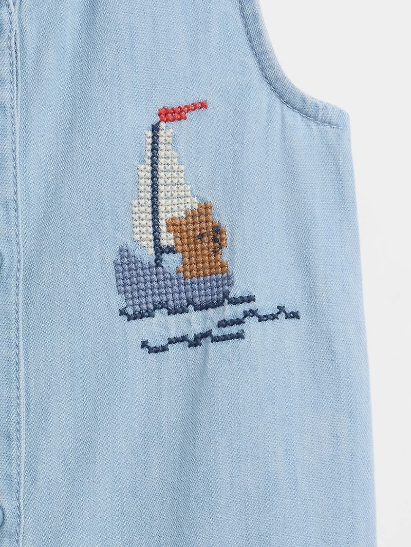 Baby Embroidered Denim Tank Shorty One-Piece