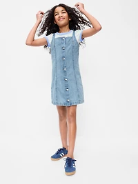 Sleeveless Fit and Flare Button-Front Jean Dress for Girls