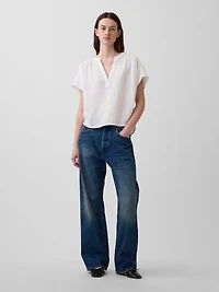 Cotton Gauze Oversized Split-Neck Top