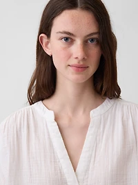 Cotton Gauze Oversized Split-Neck Top