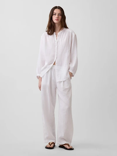 Cotton Gauze Easy Barrel Pants