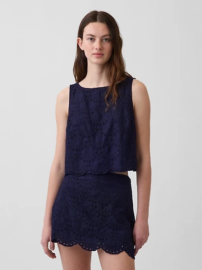 Eyelet Crop Shell Tank Top