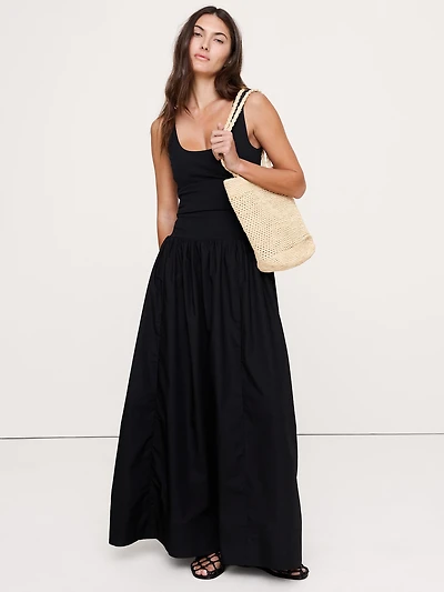 Sculpted-Stretch + Cotton Poplin Maxi Dress