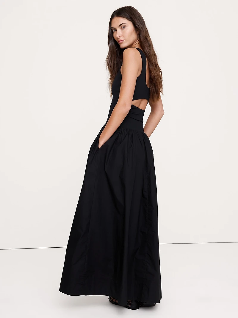 Sculpted-Stretch + Cotton Poplin Maxi Dress