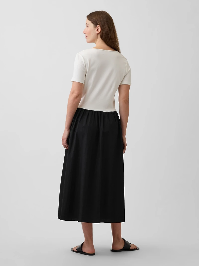 Maternity Mixed Media Drop-Waist Dress