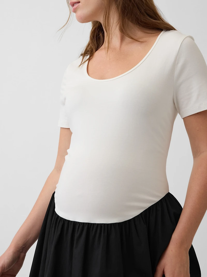 Maternity Mixed Media Drop-Waist Dress