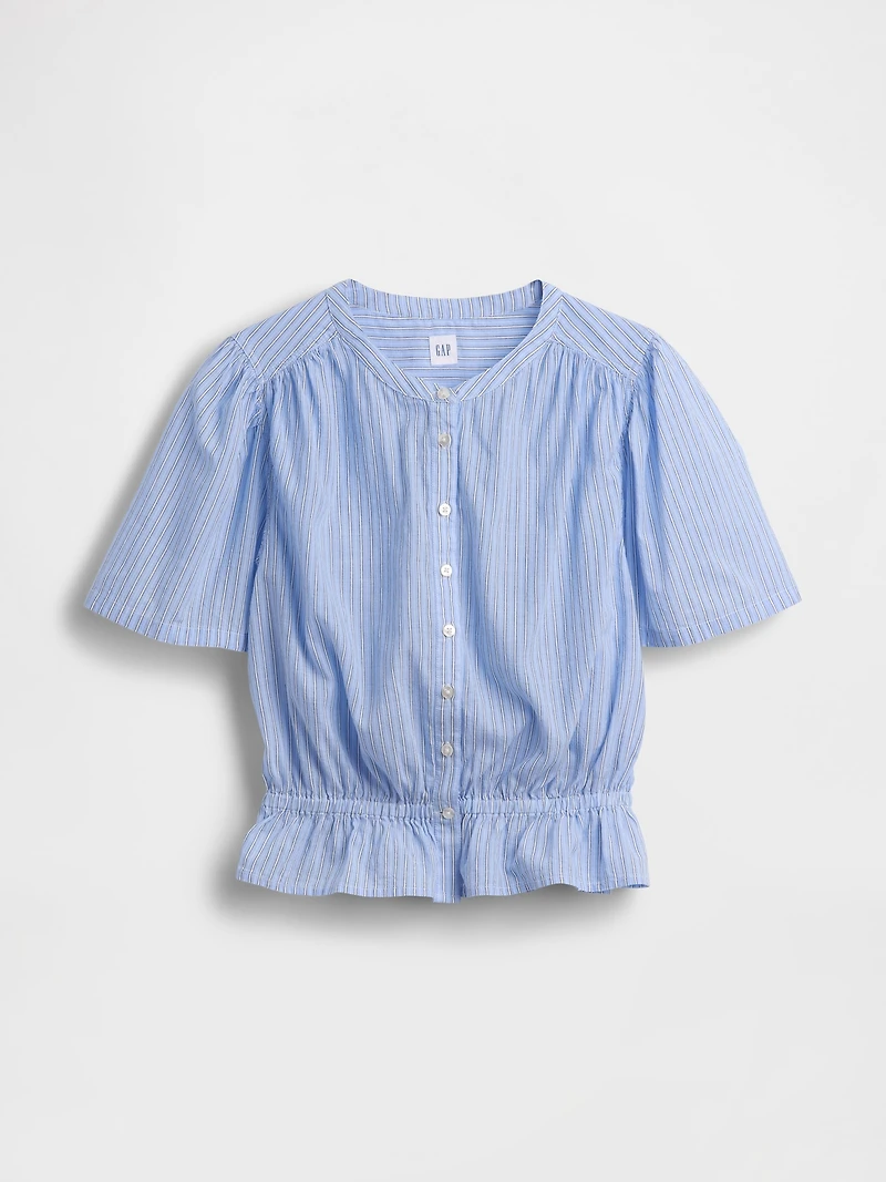 Button-Front Crop Peplum Top